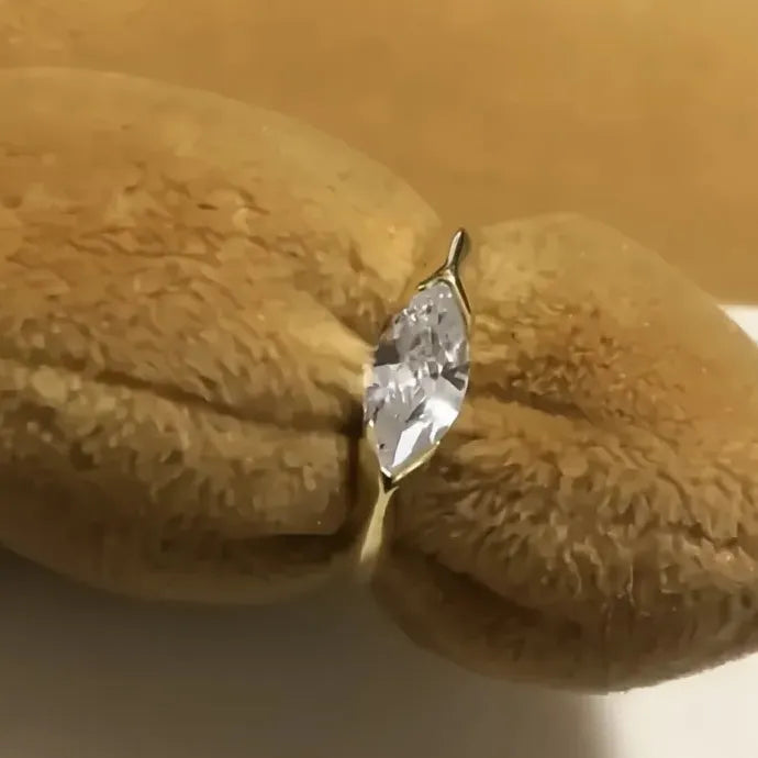 Women’s Brass Wedding Band Ring with Marquise Cubic Zirconia Elegant Geometric Design
