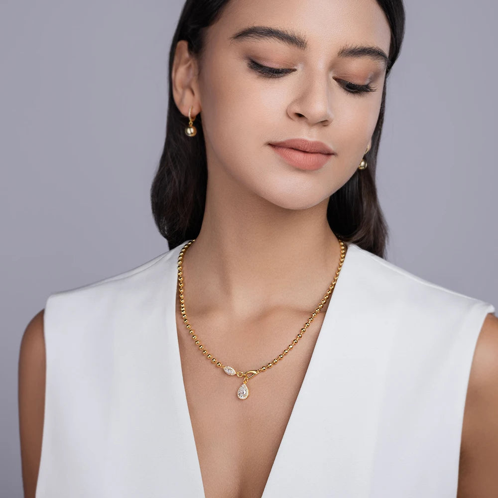 Moissanite Waterdrop Pendant Necklace S925 Silver 18K Gold Wedding Gift Jewelry