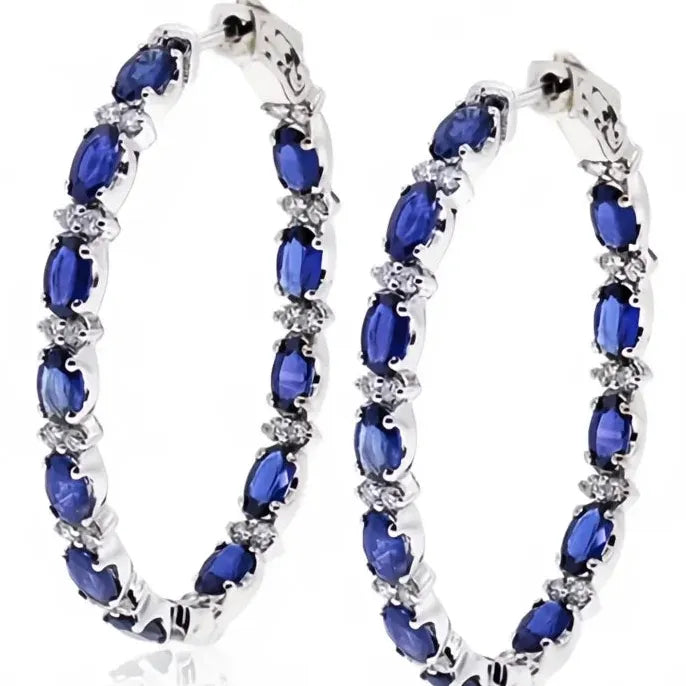 Blue Zircon Geometric Cubic Zirconia Hoop Earrings for Women Copper Alloy