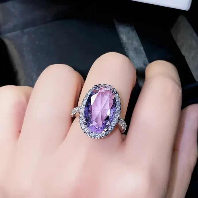 Oval Purple Cubic Zirconia Brass Wedding Ring for Women Party Jewelry