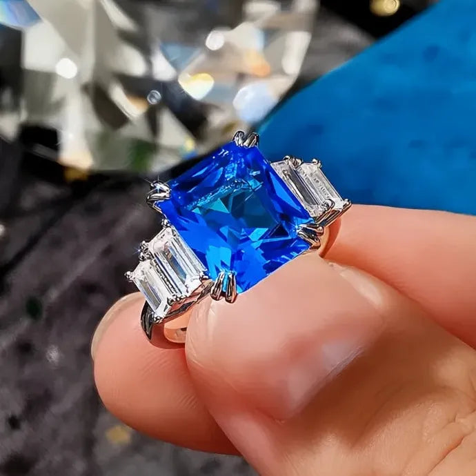 Geometric Square CZ Stone Brass Wedding Rings for Women Elegant Bands