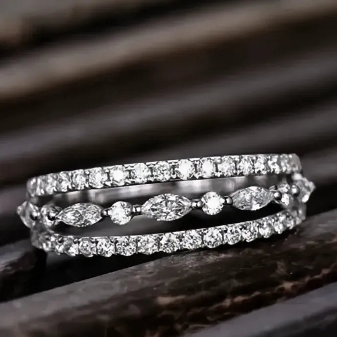 Women’s Geometric Cubic Zirconia Wedding Ring Brass Fashion Jewelry Party Band
