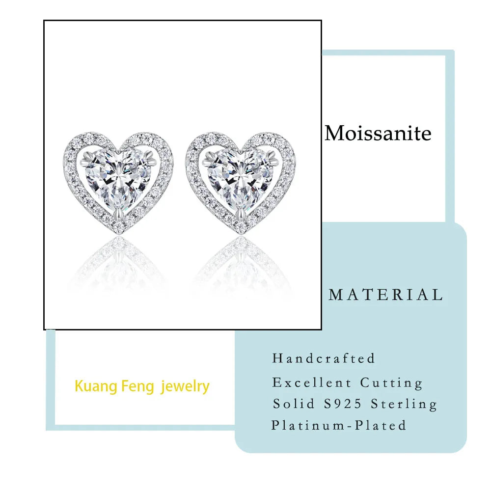 1.248CTW Heart Shaped Moissanite Stud Earrings 925 Silver Halo Gift Women