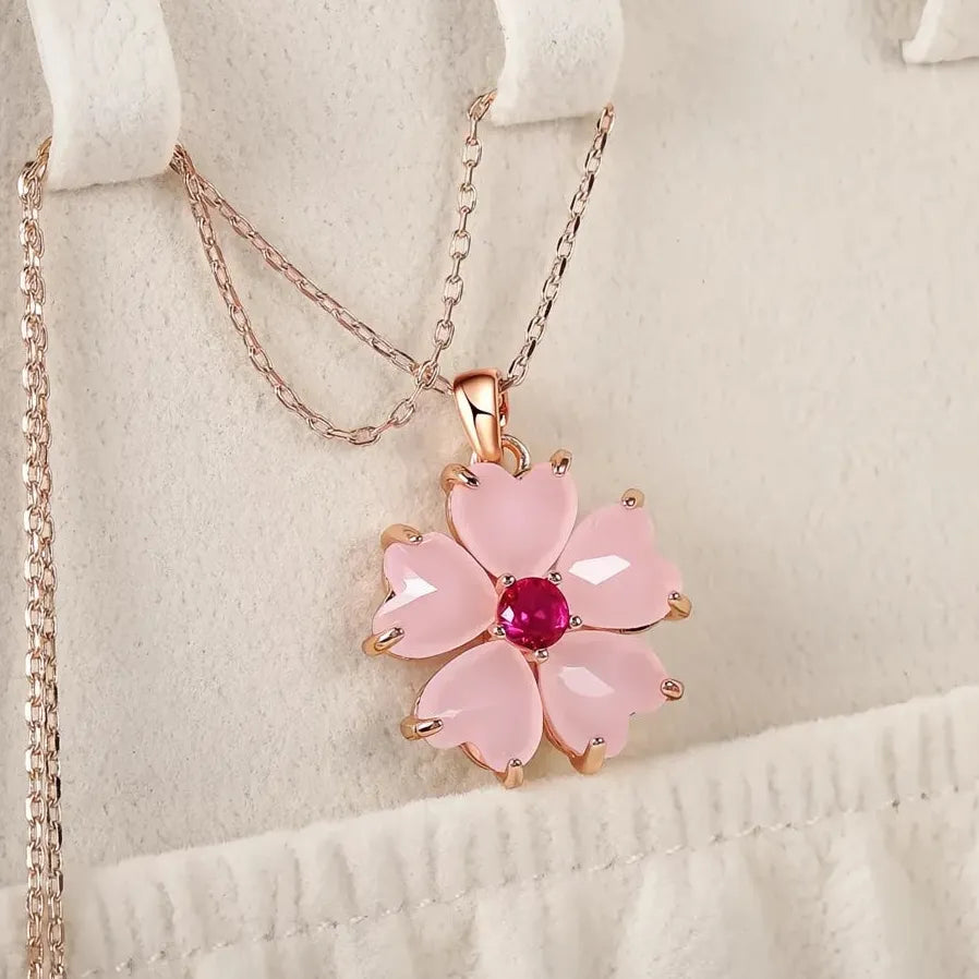 Pink Flower Geometric Bridal Wedding Necklace Brass Acrylic Jewelry