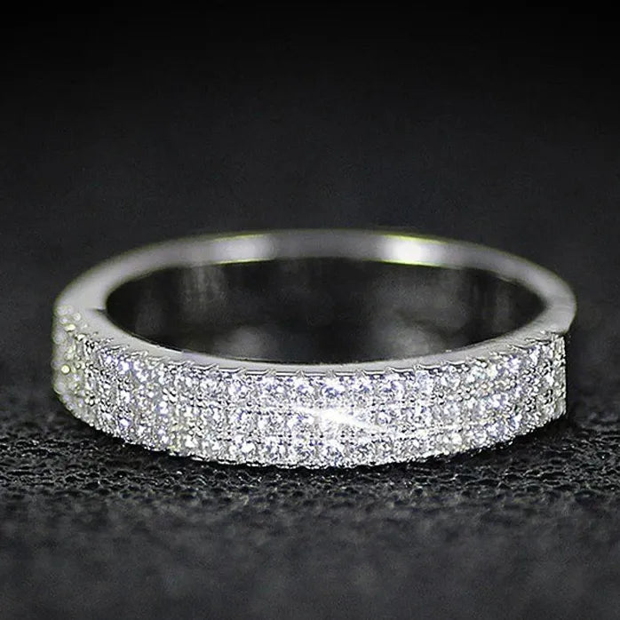 3 Row Paved Zircon Crystal Women’s Brass Bridal Party Ring