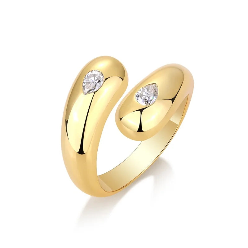 Adjustable Open Moissanite Ring S925 Silver 18K Gold Plated Double Loop Women Jewelry