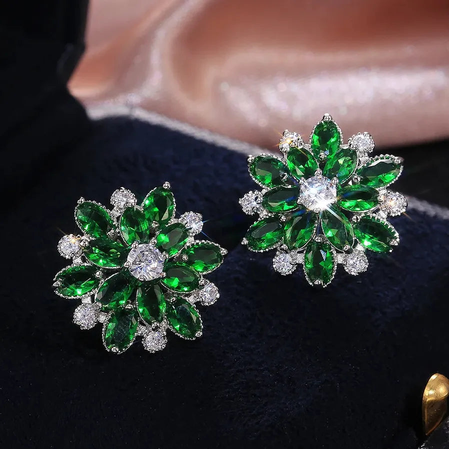 Double Layer Flower Stud Earrings for Women in 7 Colors with Cubic Zirconia