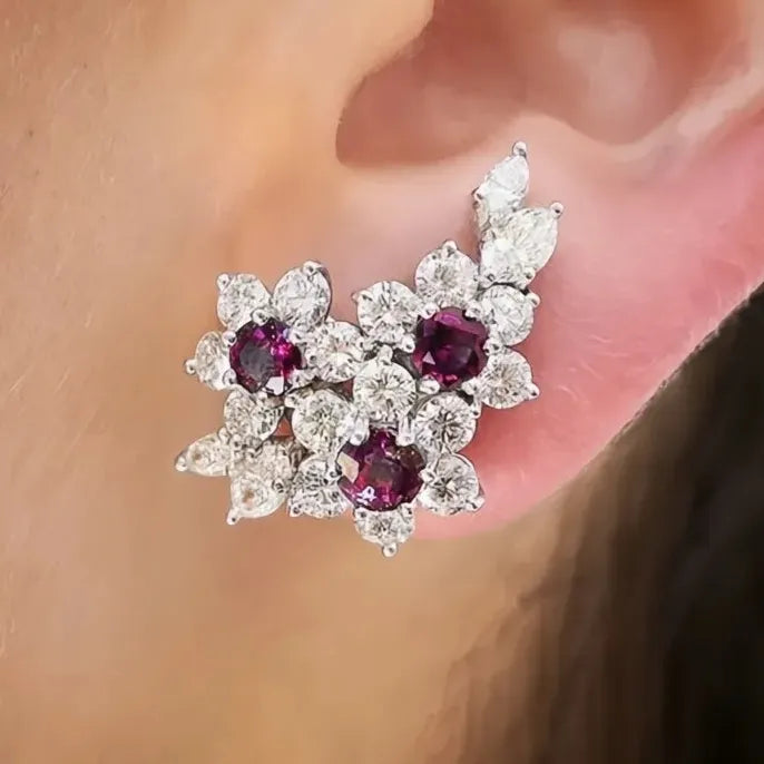 Gorgeous Women's Blue White Round Cubic Zirconia Stud Earrings Luxury Wedding Party Jewelry
