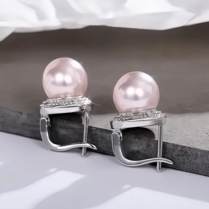 Elegant Simulated Pearl Stud Earrings for Women White Pink Bridal Jewelry