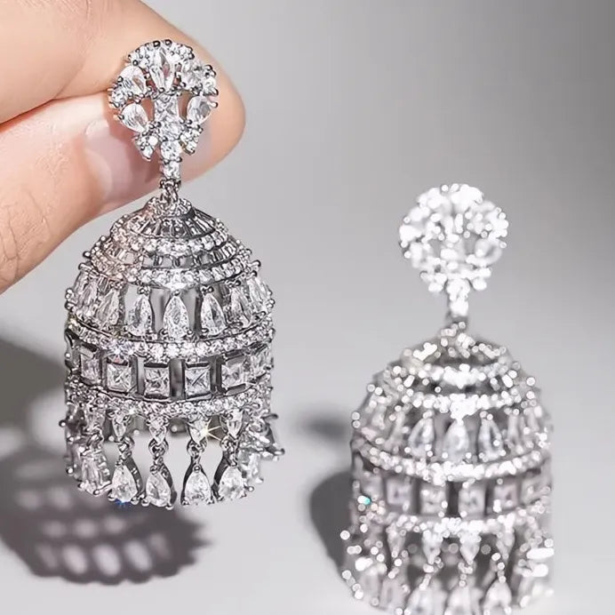 Geometric Silver Drop Earrings with Cubic Zirconia for Women Party Jewelry