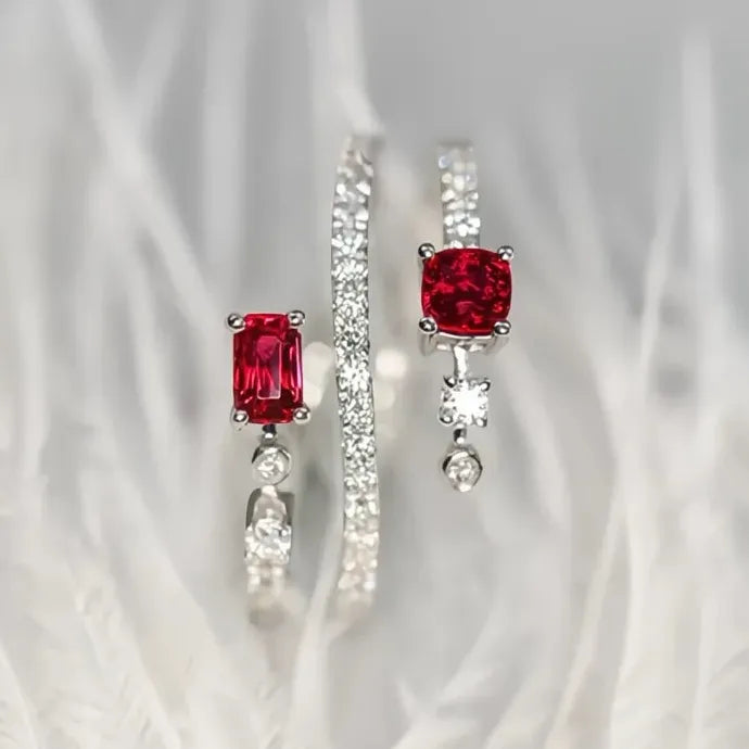 Silver Color Red Cubic Zirconia Geometric Wedding Ring for Women Brass