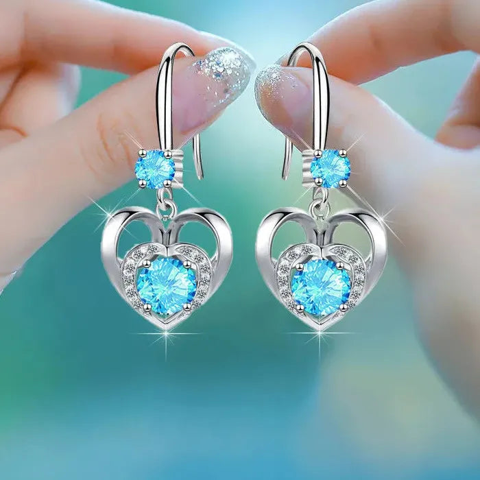 Blue Love Heart Zircon Drop Earrings Zinc Alloy Fashion Engagement Wedding