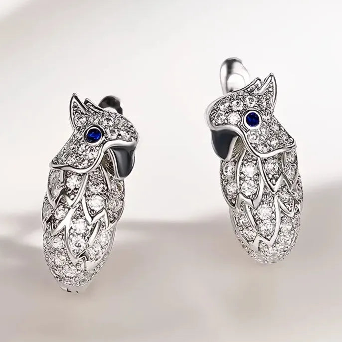 Copper Alloy Owl Hoop Earrings with Cubic Zirconia - Gift for Women
