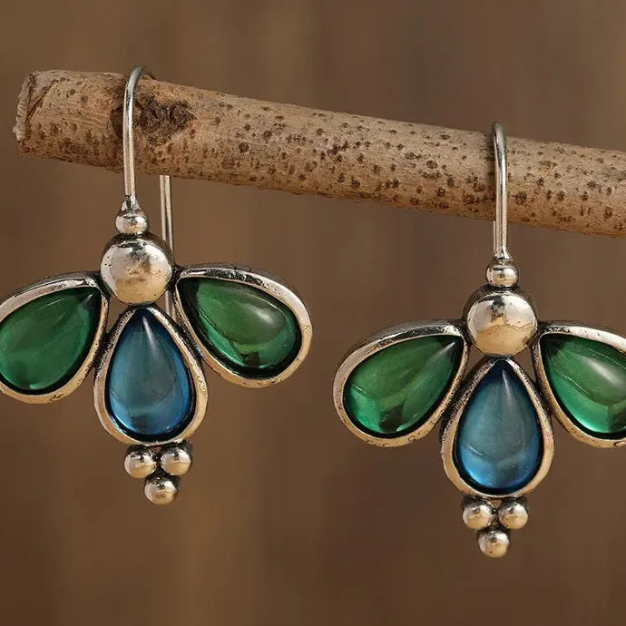 Silver Green Blue Stone Waterdrop Dangle Earrings for Women Wedding Jewelry