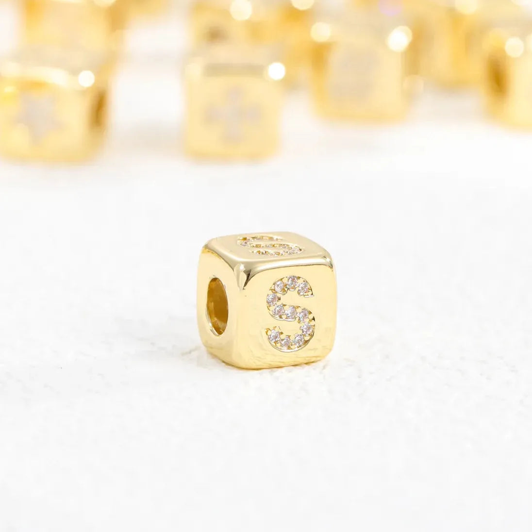 18K Gold Plated Stainless Steel Mini Cube Alphabet Necklace Zircon Choker