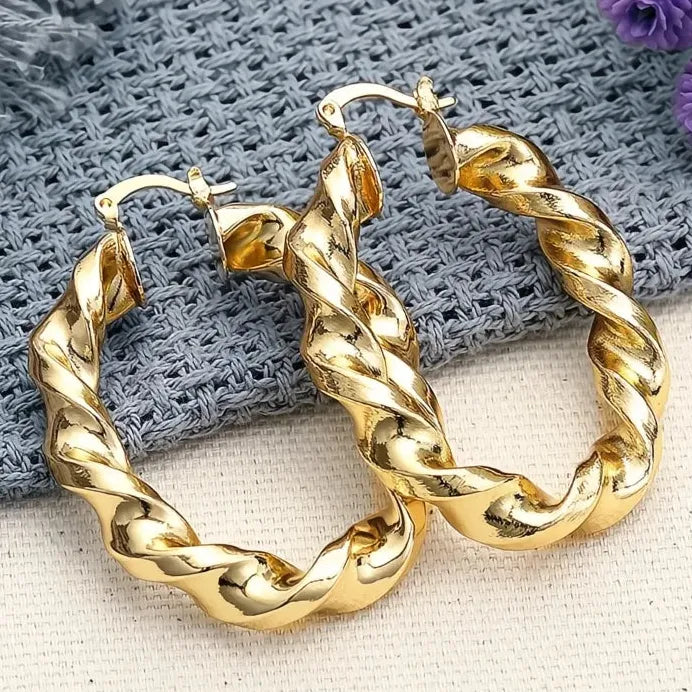 Luxury Geometric Gold Twist Hoop Earrings for Women Wedding Gift