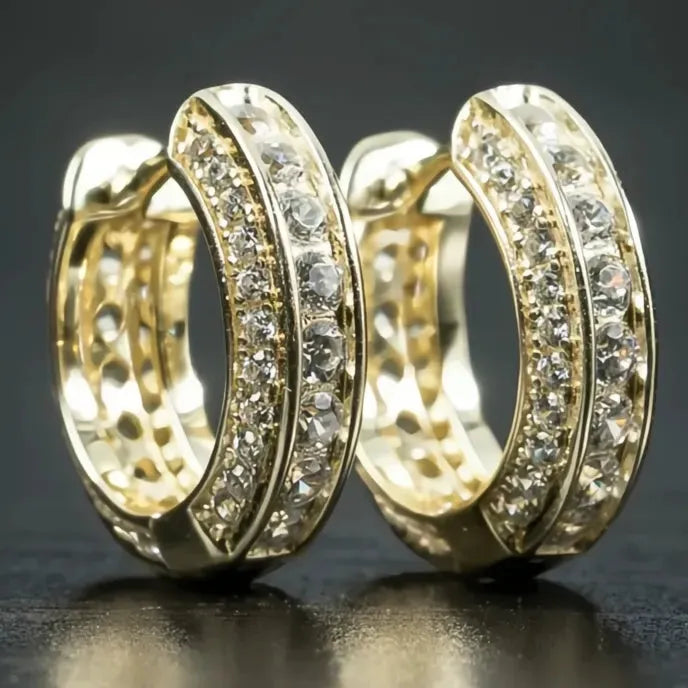 Small Round Copper Hoop Earrings with Cubic Zirconia for Men and Women Fashion Jewelry
