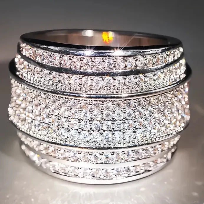 Luxury Women’s Geometric Cocktail Ring with Sparkling Cubic Zirconia