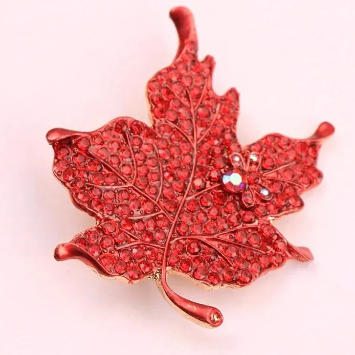 Luxury Geometric Maple Leaf Rhinestone Brooch Pin for Women Gift