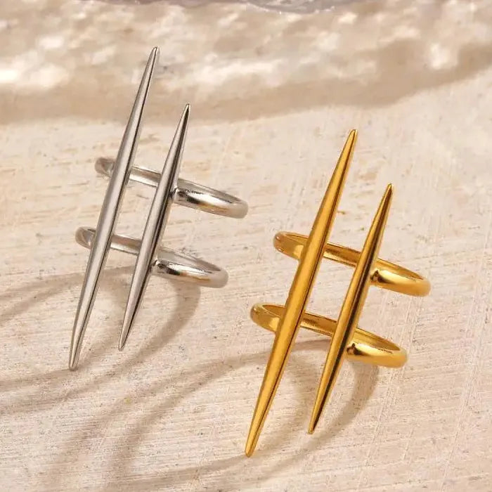 Vintage Stainless Steel Double-Layer Hollow Open Rings for Women, Hypoallergenic Jewelry