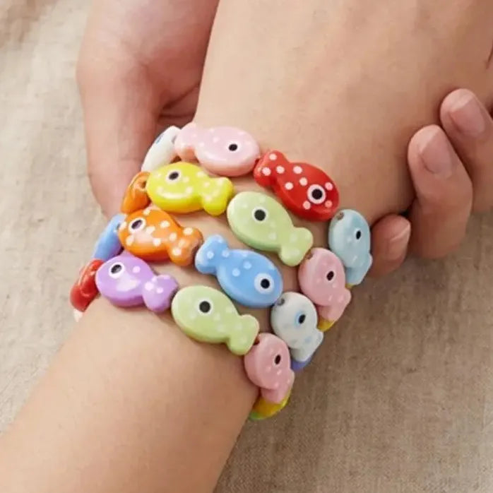 Ceramic Beaded Small Fish Dopamine Bracelets for Women and Men Elastic Gift