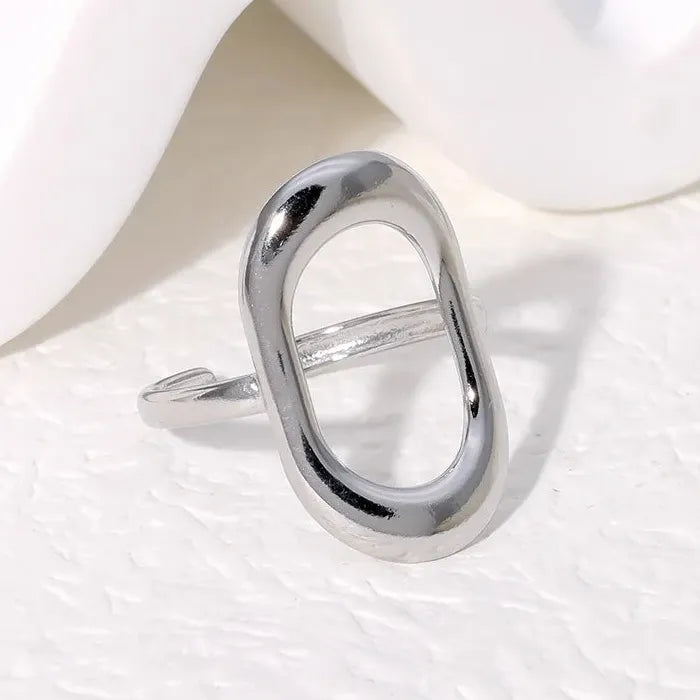 Stainless Steel Hollow Out Gold Color Geometric Resizable Ring for Women