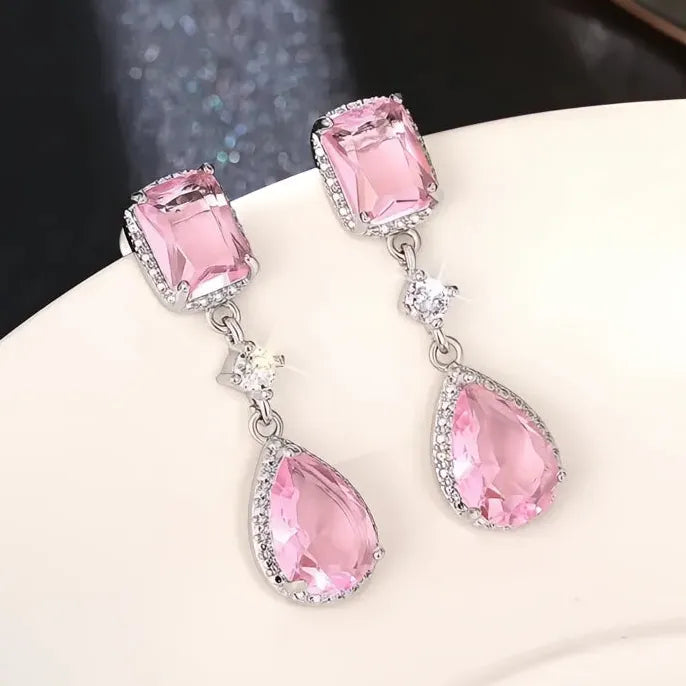 Fresh Pink Yellow Cubic Zirconia Dangle Earrings for Women Elegant Engagement Wedding Jewelry