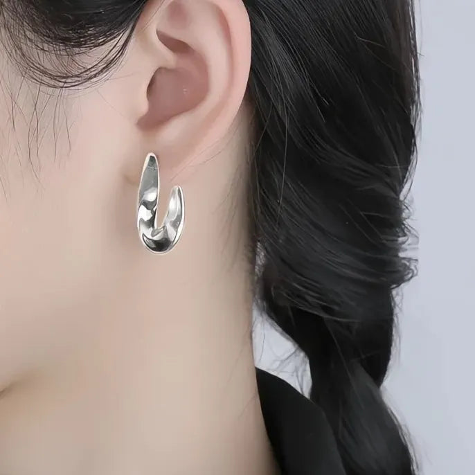 Curve Design Women Geometric Metal Hoop Earrings Gold Silver Jewelry