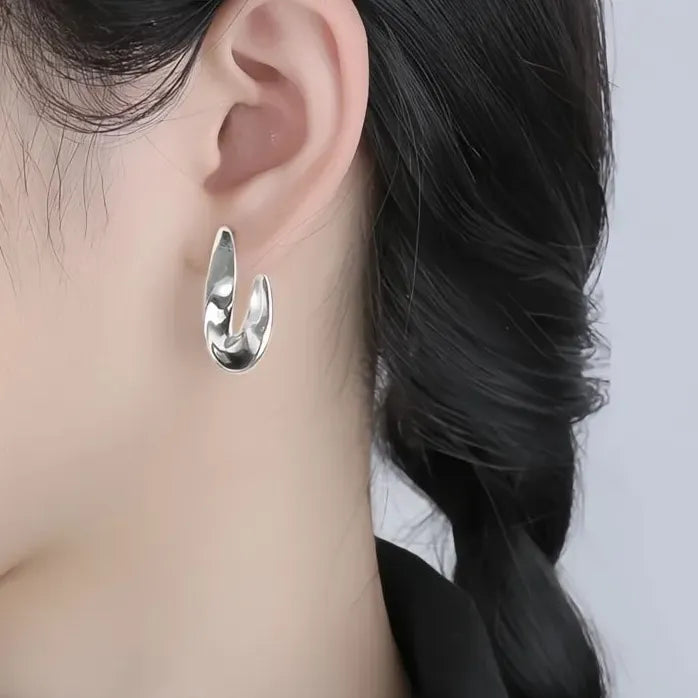 Minimalist Geometric Irregular Metal Hoop Earrings for Women Brass Jewelry