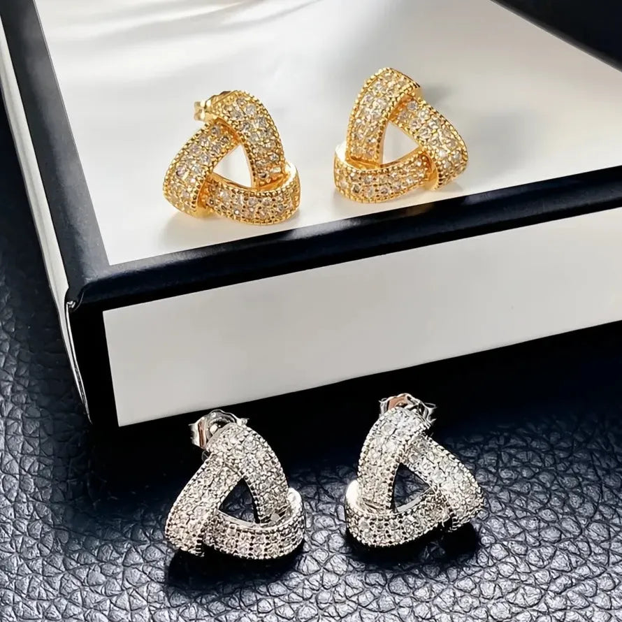 Luxury Triangular Geometric CZ Stud Earrings Copper Alloy for Women 2022