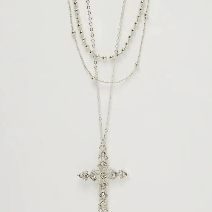 Neo-Gothic Rhinestone Cross Pendant Necklace Punk Choker for Women