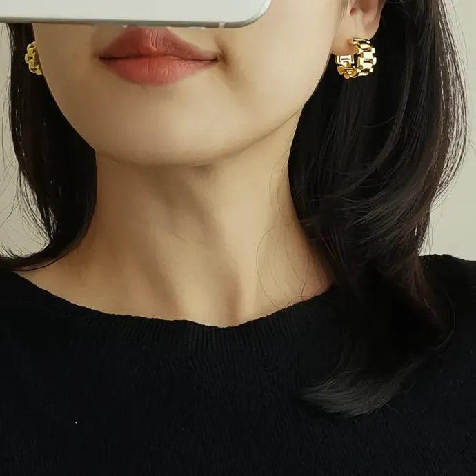 Geometric Metal Hoop Earrings for Women Brass Fashion Jewelry Daily Wear