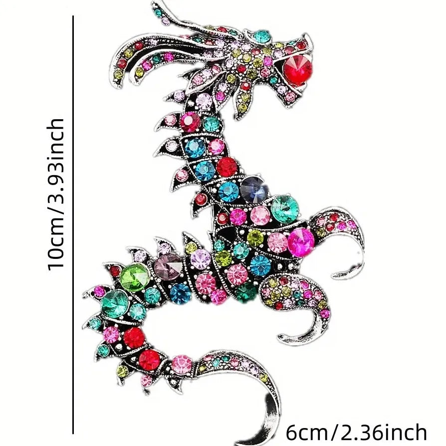 Vintage Rhinestone Dragon Brooch Pin for Party Dress Corsage Accessory