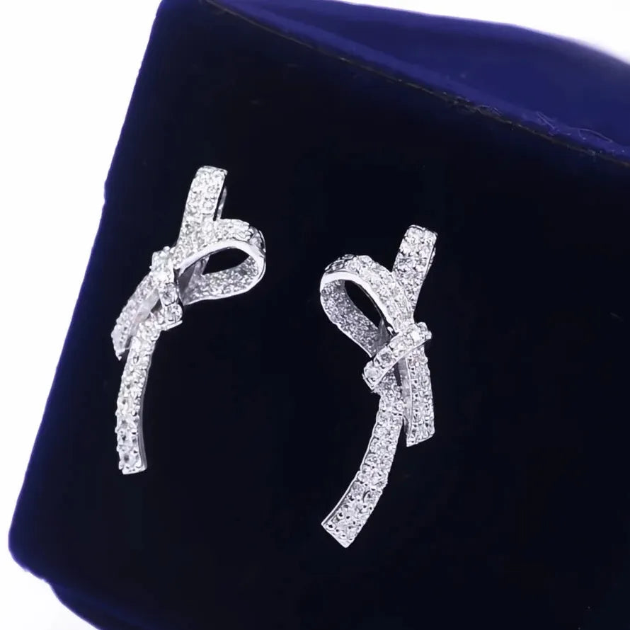 Luxury Geometric Cubic Zirconia Bow Stud Earrings Copper Alloy Women