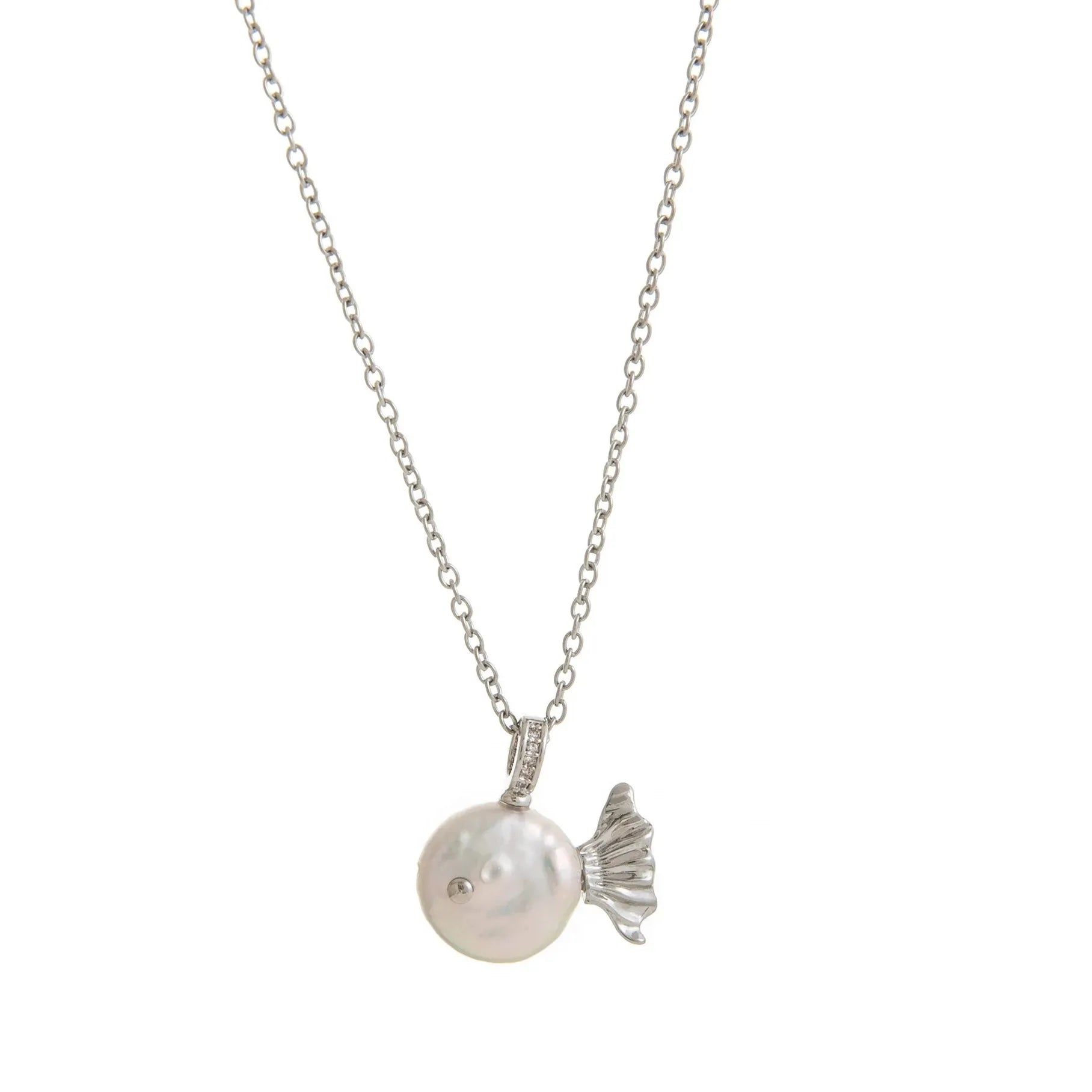 Stainless Steel Pearl Geometric Bighead Fish Necklace Couples Choker Gift