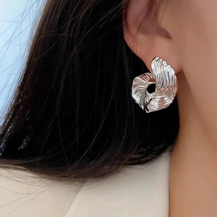 Vintage Geometric Irregular Spiral Stud Earrings for Women Gold Tone Jewelry