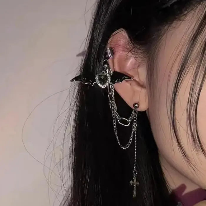 Punk Gothic Cross Drop Chain Earrings Hip Hop Jewelry for Men Women