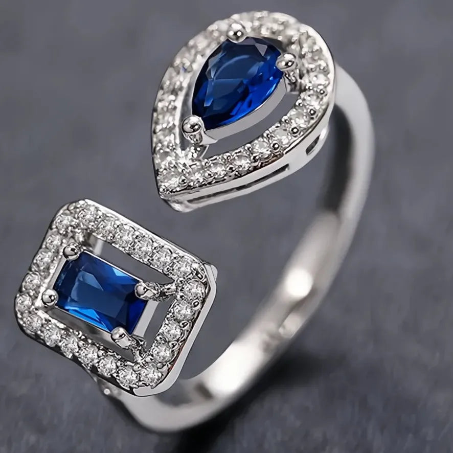 Geometric Cuff Opening Ring for Women Silver Gold Color Cubic Zirconia Fashion Jewelry