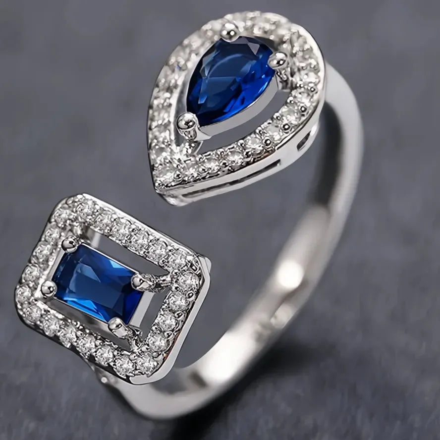 Geometric Cubic Zirconia Cuff Ring for Women Silver Gold Color Fashion Jewelry Brass