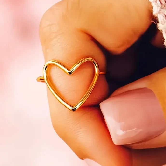 Hollow Heart Brass Ring for Women Minimalist Wedding Band Trendy Jewelry Accessory