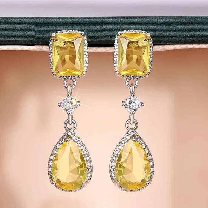 Fresh Pink Yellow Cubic Zirconia Dangle Earrings for Women Elegant Engagement Wedding Jewelry