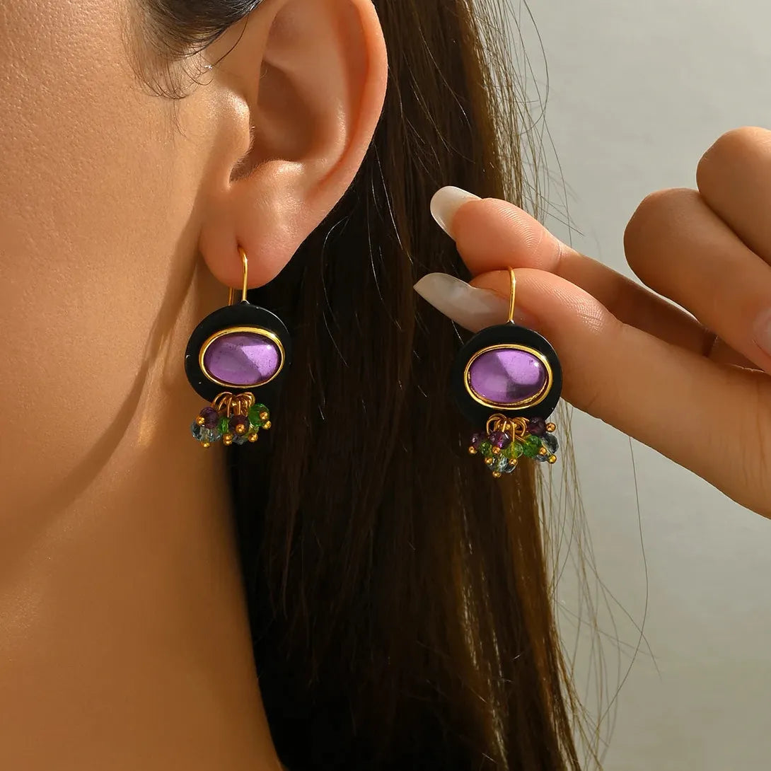 Vintage Bohemian Handmade Zinc Alloy Beaded Pendant Earrings for Women