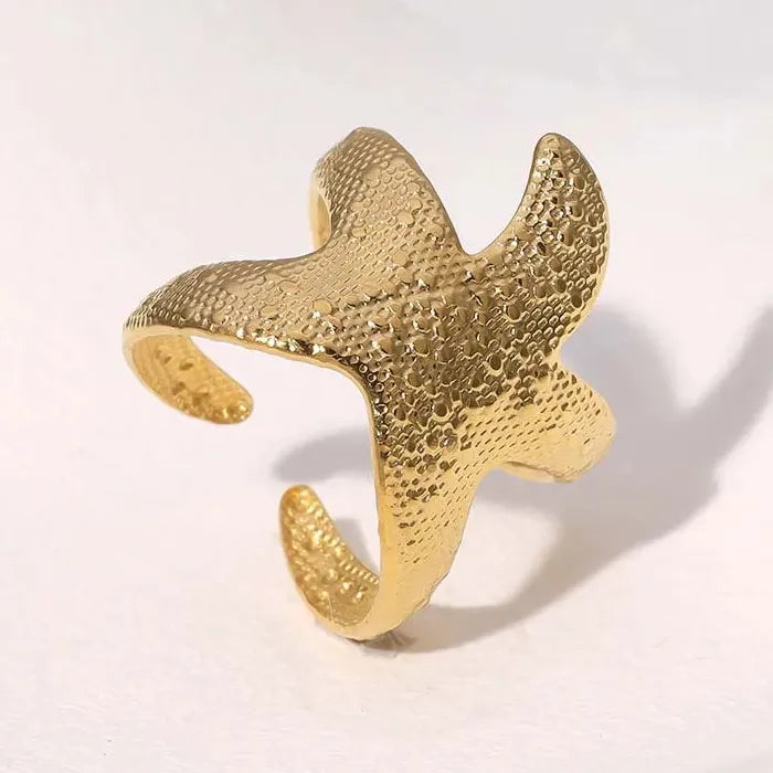 Adjustable Gold Stainless Steel Starfish Ring for Women Beach Jewelry