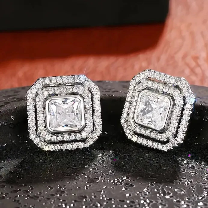 Geometric Square Cubic Zirconia Stud Earrings for Women Daily Party Wear