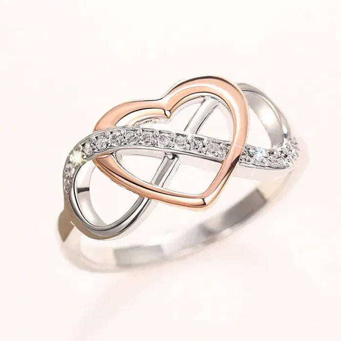 Heart Infinity Brass Ring with Cubic Zirconia for Women Wedding Jewelry
