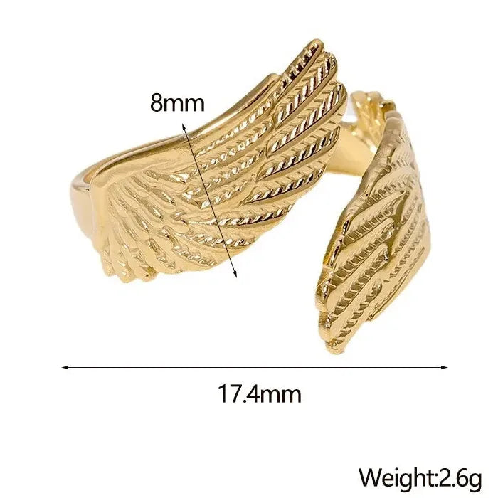Stainless Steel Feather Ring Punk Gold Wide Edge Open Finger Jewelry Fashion