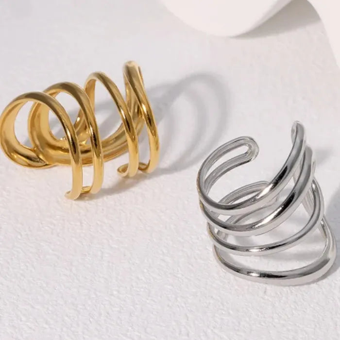 Stainless Steel Open Skeleton Ring Vintage Geometric Irregular Line Jewelry Symbolic