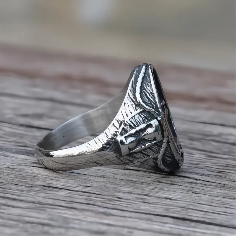 2️⃣ Nautical Lighthouse Ring Stainless Steel Viking Nordic Signet Ring Men
