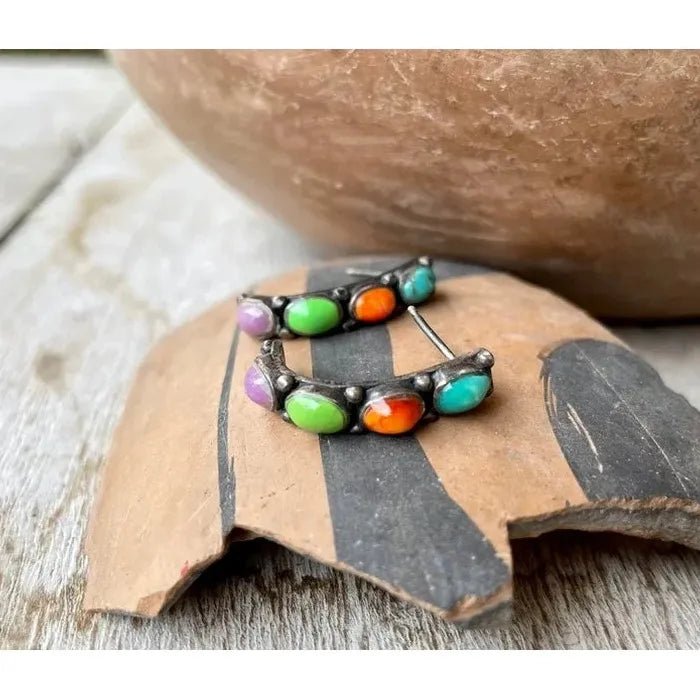 Bohemian Vintage Colored Gemstone Drop Earrings Zinc Alloy Women's Jewelry
