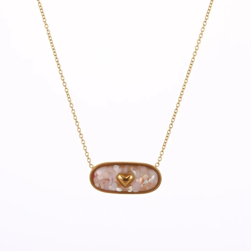 Stainless Steel Love Heart Necklace Women’s Clavicle Choker Dripping Oil Shell Pendant